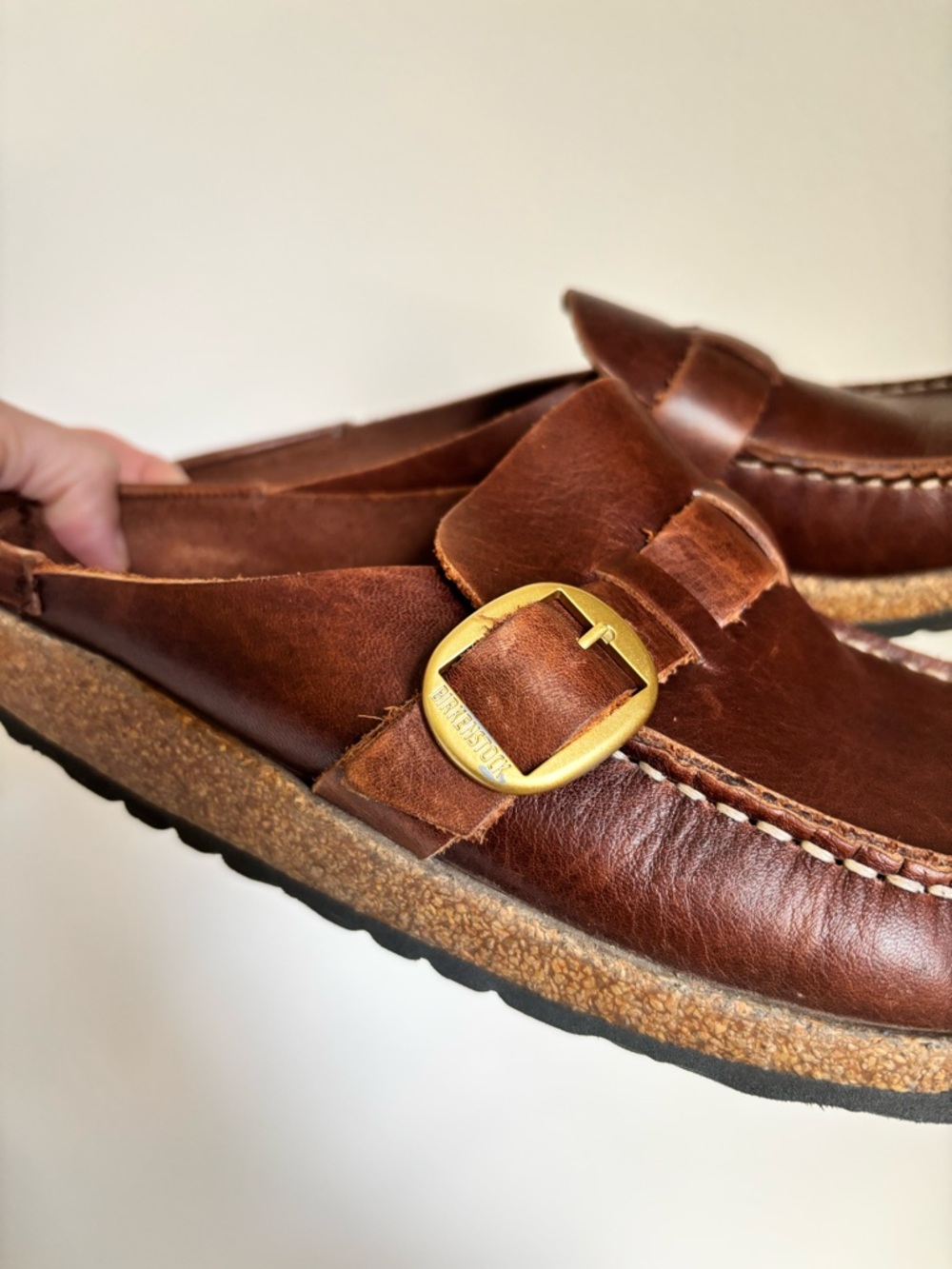 Birkenstock Buckley Oiled Leather Clogs In Cognac - Picture 12 of 12